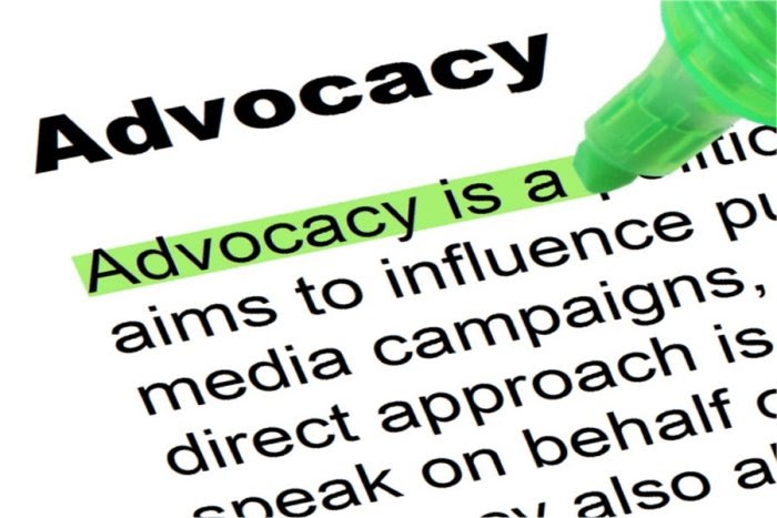 image of a printed definition of advocacy with a green highlighter marking the first line.
